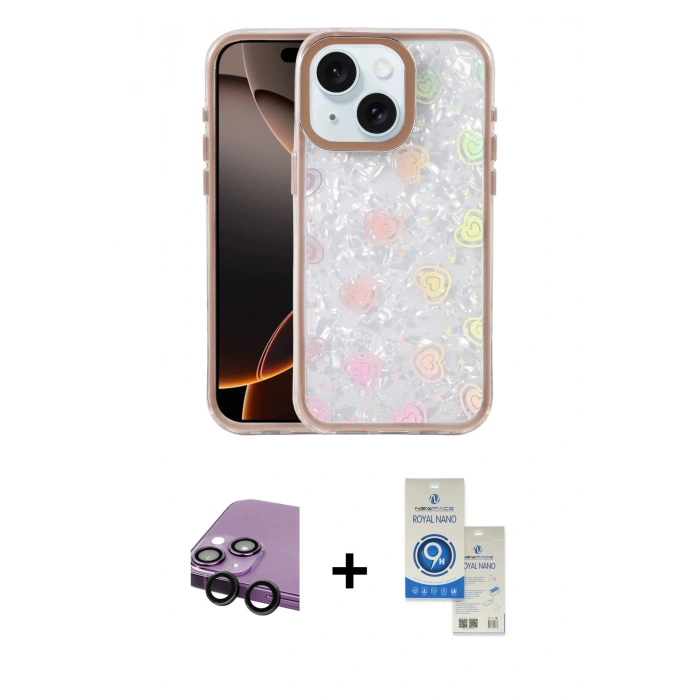 MARSİLYAN™- iPhone 14 Kılıf Odak Prime - Şeffaf Royal Nano Ekran Koruyucu + Raze Metal Kamera Lens - SH