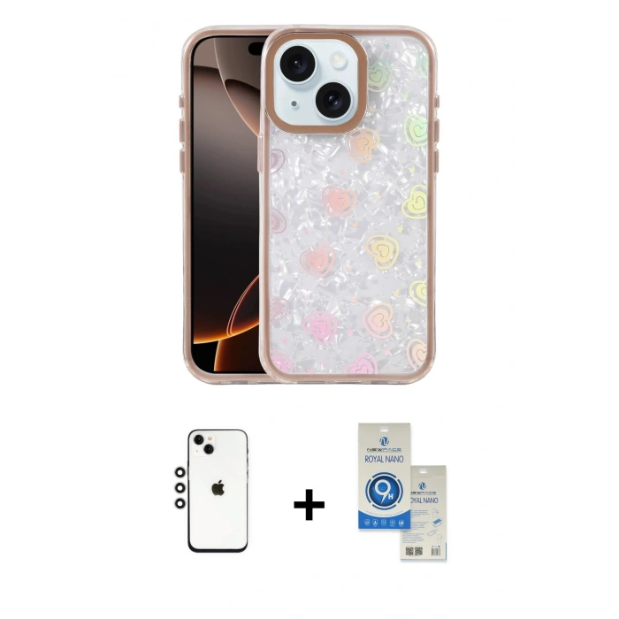 MARSİLYAN™- iPhone 14 Kılıf Odak Prime - Şeffaf Royal Nano Ekran Koruyucu + Shine Kamera Lens - GS