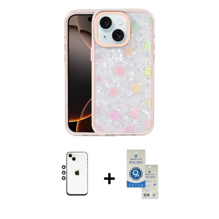 MARSİLYAN™- iPhone 14 Kılıf Odak Prime - Şeffaf Royal Nano Ekran Koruyucu + Shine Kamera Lens - GS