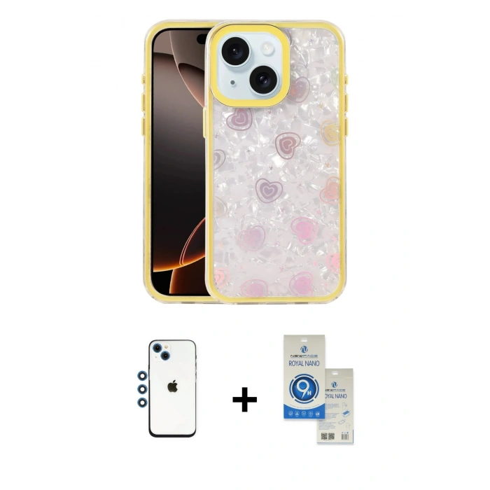 MARSİLYAN™- iPhone 14 Kılıf Odak Prime - Şeffaf Royal Nano Ekran Koruyucu + Shine Kamera Lens - MI