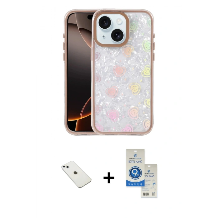 MARSİLYAN™- iPhone 14 Kılıf Odak Prime - Şeffaf Royal Nano Ekran Koruyucu + Sierra Blue Diamond Kamera Lens