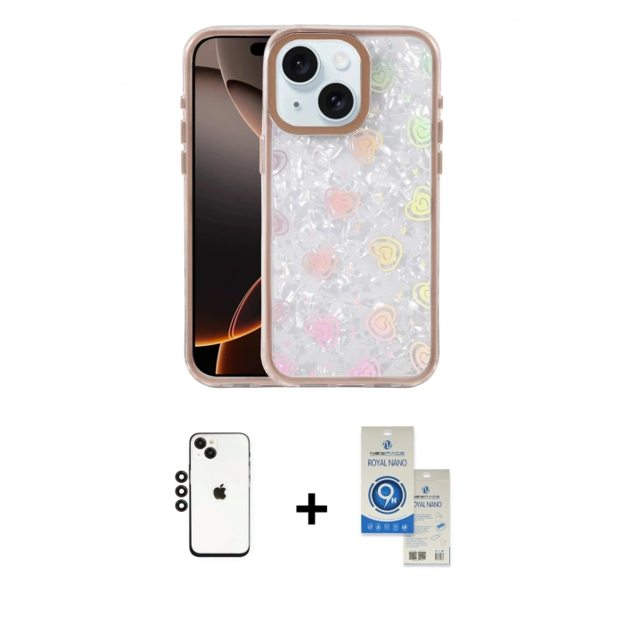 MARSİLYAN™- iPhone 14 Kılıf Odak Prime - Şeffaf Royal Nano Ekran Koruyucu + Shine Kamera Lens - SH