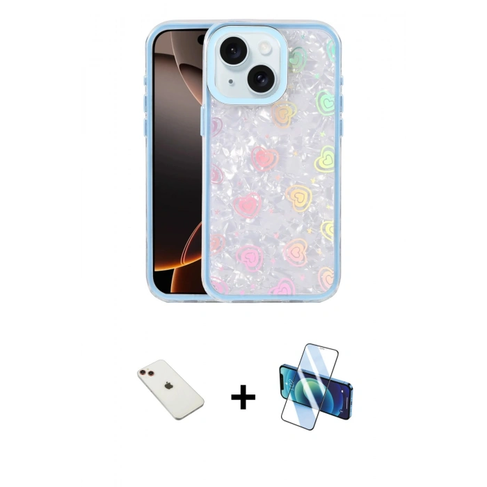 MARSİLYAN™- iPhone 14 Kılıf Odak Prime - Siyah 3D Antistatik Cam Ekran Koruyucu + Diamond Kamera Lens - KI