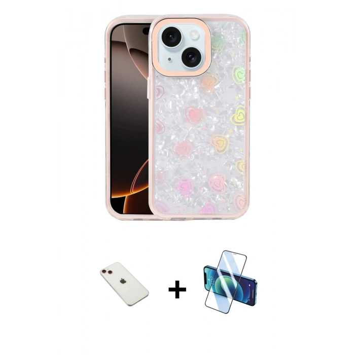 MARSİLYAN™- iPhone 14 Kılıf Odak Prime - Siyah 3D Antistatik Cam Ekran Koruyucu + Diamond Kamera Lens - KI