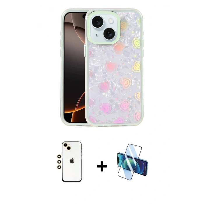 MARSİLYAN™- iPhone 14 Kılıf Odak Prime - Siyah 3D Antistatik Cam Ekran Koruyucu + Shine Kamera Lens - GD