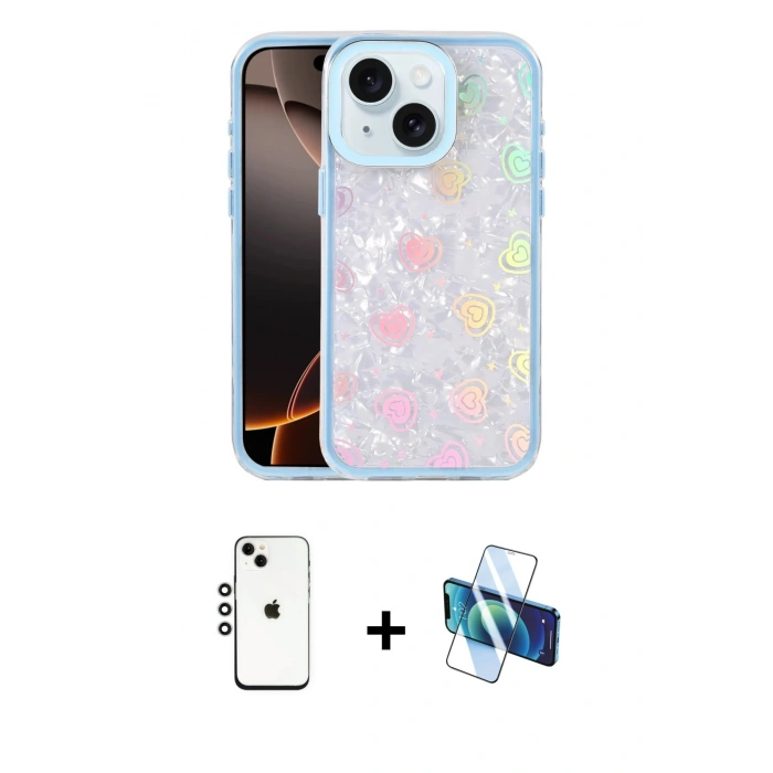MARSİLYAN™- iPhone 14 Kılıf Odak Prime - Siyah 3D Antistatik Cam Ekran Koruyucu + Shine Kamera Lens - GS