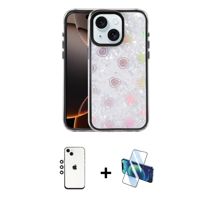 MARSİLYAN™- iPhone 14 Kılıf Odak Prime - Siyah 3D Antistatik Cam Ekran Koruyucu + Shine Kamera Lens - GS