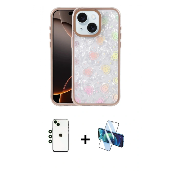MARSİLYAN™- iPhone 14 Kılıf Odak Prime - Siyah 3D Antistatik Cam Ekran Koruyucu + Shine Kamera Lens - YL