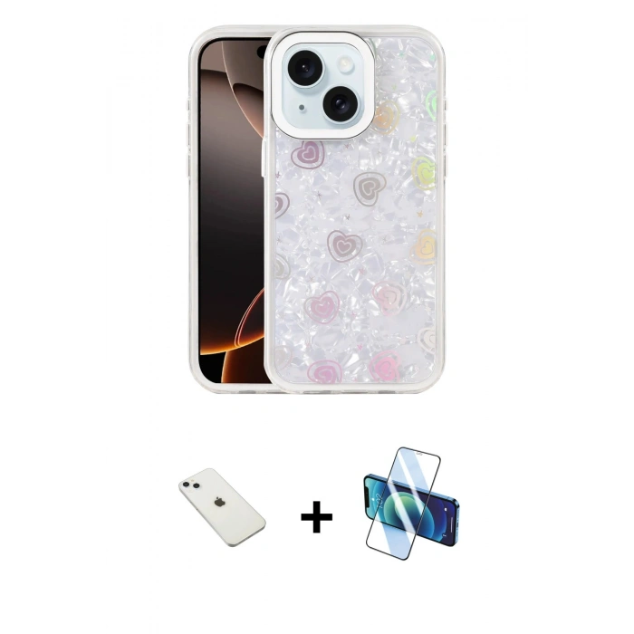 MARSİLYAN™- iPhone 14 Kılıf Odak Prime - Siyah 3D Antistatik Cam Ekran Koruyucu + Diamond Kamera Lens - SABE