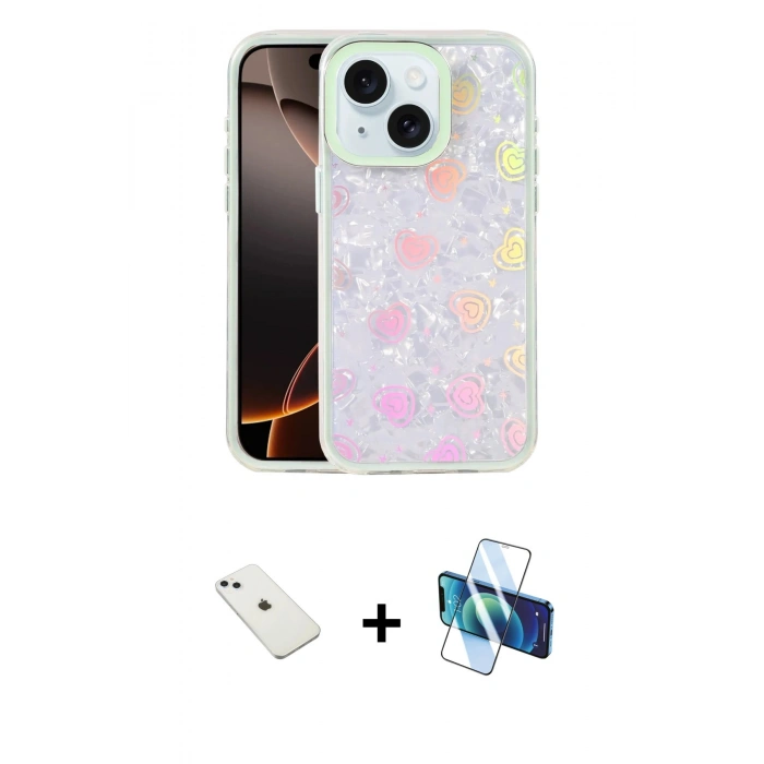 MARSİLYAN™- iPhone 14 Kılıf Odak Prime - Siyah 3D Antistatik Cam Ekran Koruyucu + Diamond Kamera Lens - SABE