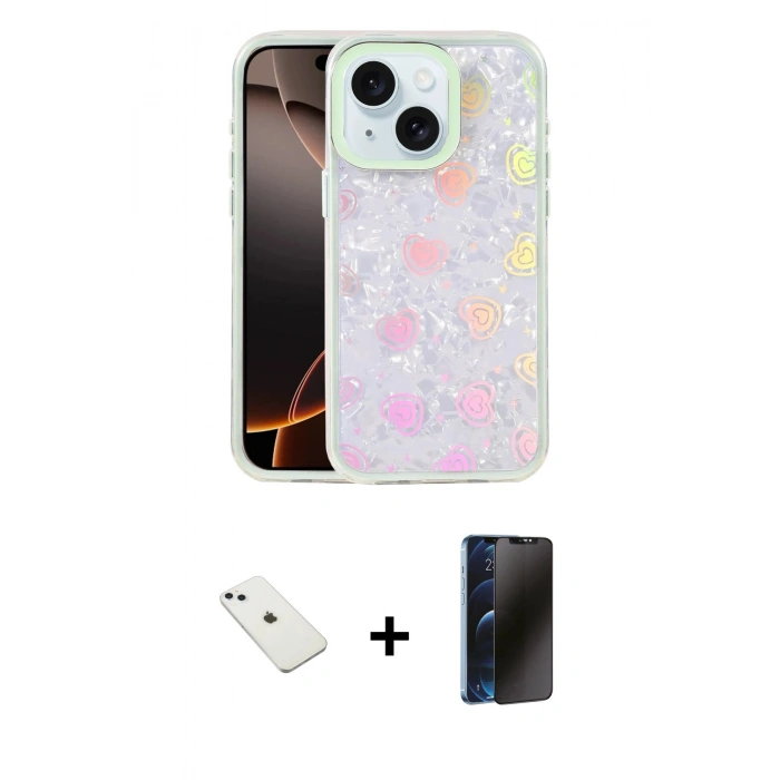 MARSİLYAN™- iPhone 14 Kılıf Odak Prime - Siyah 3D Antistatik Hayalet Cam Ekran Koruyucu + Diamond Kamera Lens - SABE