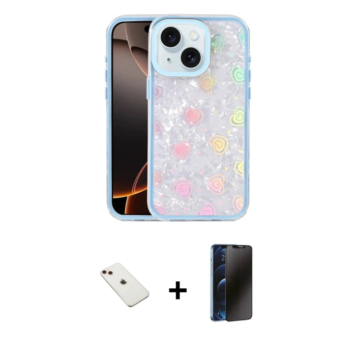 MARSİLYAN™- iPhone 14 Kılıf Odak Prime - Siyah 3D Antistatik Hayalet Cam Ekran Koruyucu + Diamond Kamera Lens - KI