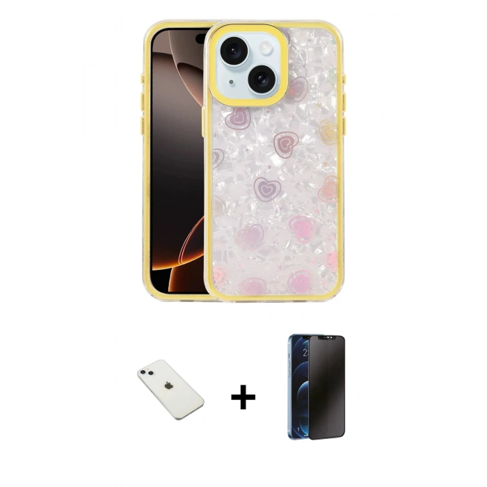 MARSİLYAN™- iPhone 14 Kılıf Odak Prime - Siyah 3D Antistatik Hayalet Cam Ekran Koruyucu + Diamond Kamera Lens - SABE