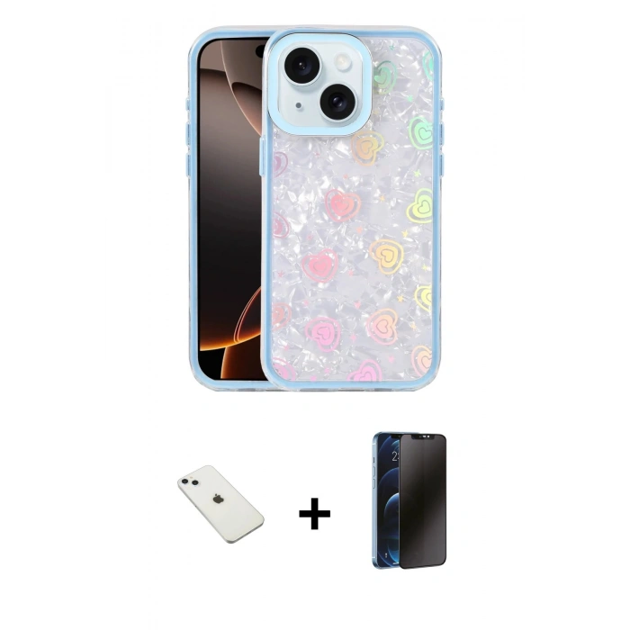 MARSİLYAN™- iPhone 14 Kılıf Odak Prime - Siyah 3D Antistatik Hayalet Cam Ekran Koruyucu + Diamond Kamera Lens - SABE