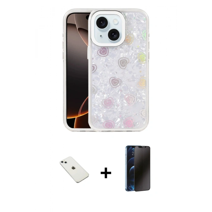 MARSİLYAN™- iPhone 14 Kılıf Odak Prime - Siyah 3D Antistatik Hayalet Cam Ekran Koruyucu + Diamond Kamera Lens - SABE