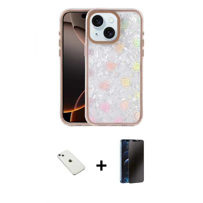 MARSİLYAN™- iPhone 14 Kılıf Odak Prime - Siyah 3D Antistatik Hayalet Cam Ekran Koruyucu + Diamond Kamera Lens - SABE