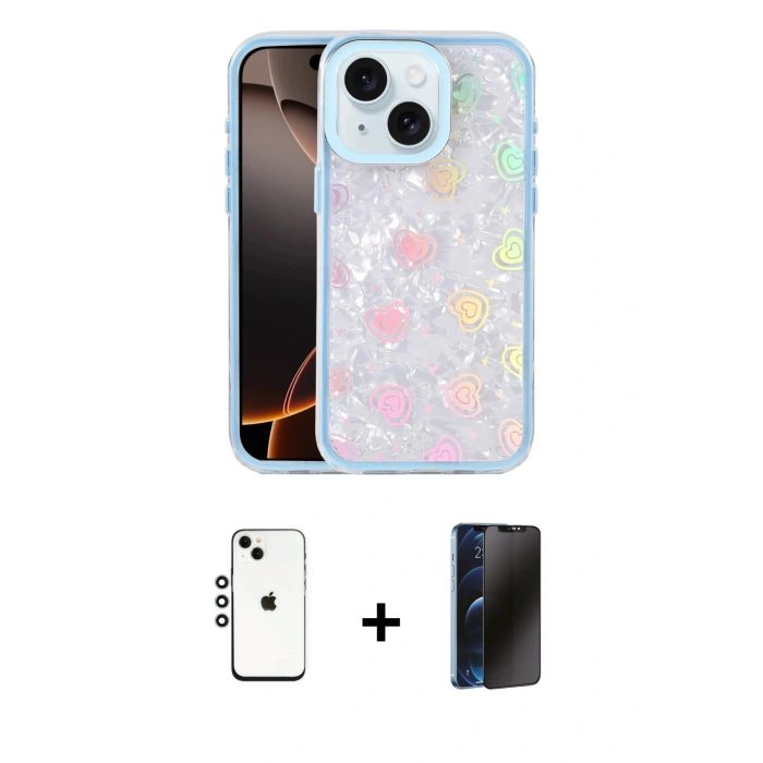 MARSİLYAN™- iPhone 14 Kılıf Odak Prime - Siyah 3D Antistatik Hayalet Cam Ekran Koruyucu + Shine Kamera Lens - GS