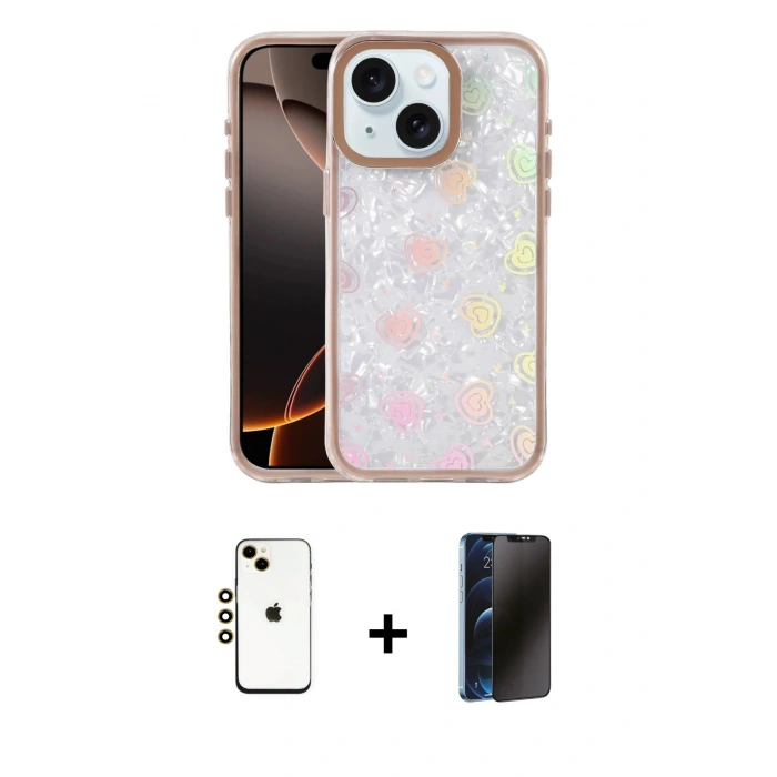 MARSİLYAN™- iPhone 14 Kılıf Odak Prime - Siyah 3D Antistatik Hayalet Cam Ekran Koruyucu + Shine Kamera Lens - GD