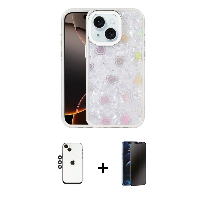MARSİLYAN™- iPhone 14 Kılıf Odak Prime - Siyah 3D Antistatik Hayalet Cam Ekran Koruyucu + Shine Kamera Lens - SH