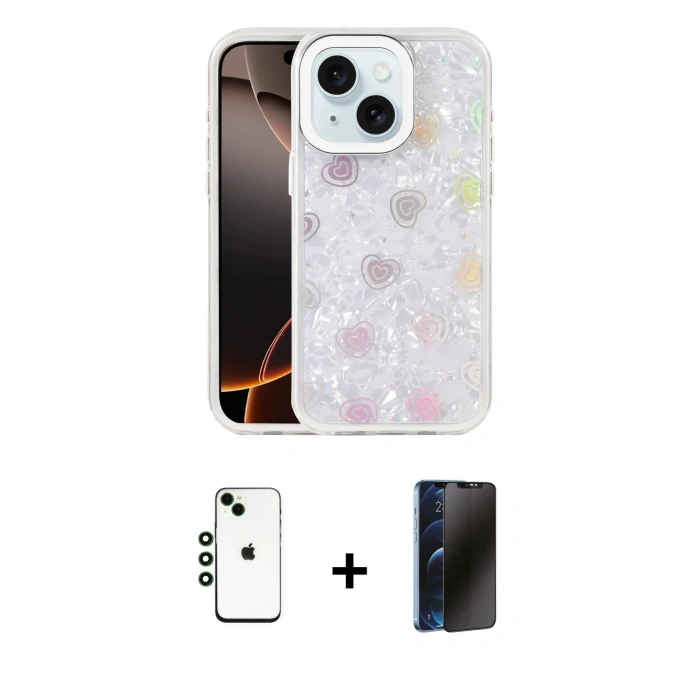 MARSİLYAN™- iPhone 14 Kılıf Odak Prime - Siyah 3D Antistatik Hayalet Cam Ekran Koruyucu + Shine Kamera Lens - YL