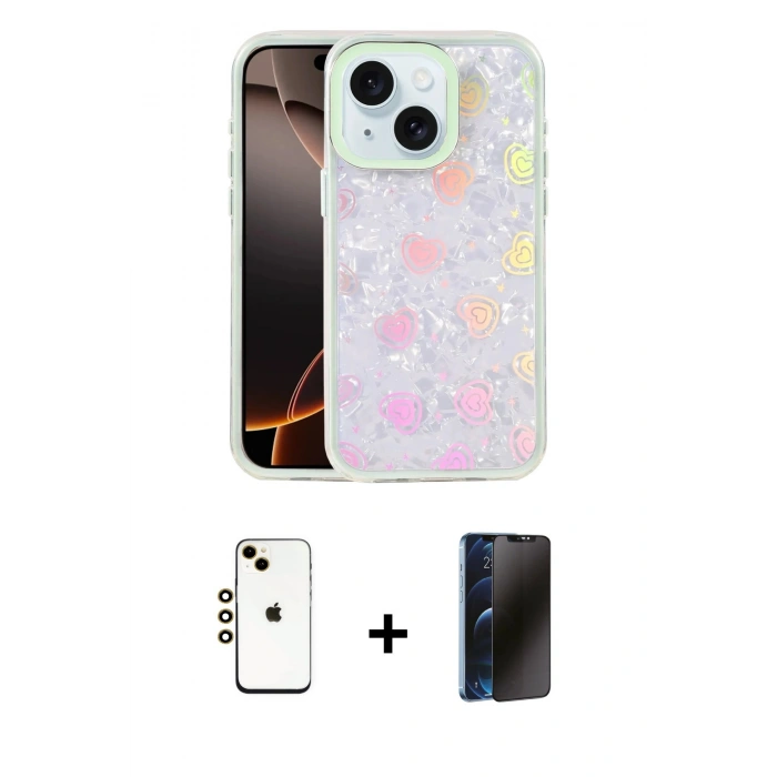 MARSİLYAN™- iPhone 14 Kılıf Odak Prime - Siyah 3D Antistatik Hayalet Cam Ekran Koruyucu + Shine Kamera Lens - GD