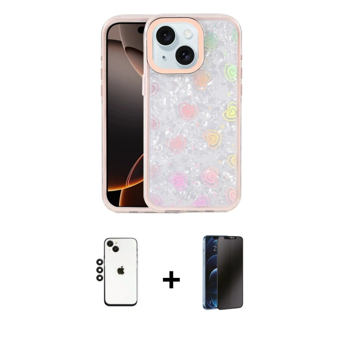 MARSİLYAN™- iPhone 14 Kılıf Odak Prime - Siyah 3D Antistatik Hayalet Cam Ekran Koruyucu + Shine Kamera Lens - SH