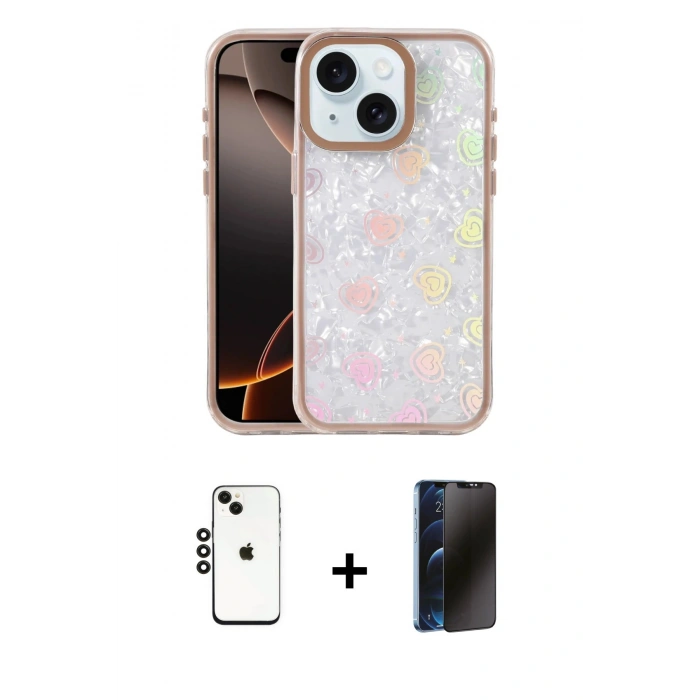 MARSİLYAN™- iPhone 14 Kılıf Odak Prime - Siyah 3D Antistatik Hayalet Cam Ekran Koruyucu + Shine Kamera Lens - SH