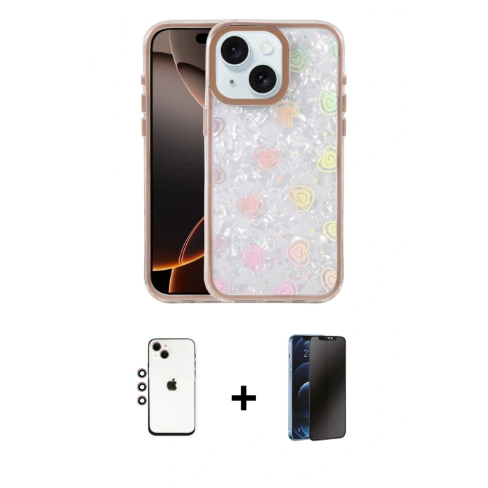 MARSİLYAN™- iPhone 14 Kılıf Odak Prime - Siyah 3D Antistatik Hayalet Cam Ekran Koruyucu + Shine Kamera Lens - GI