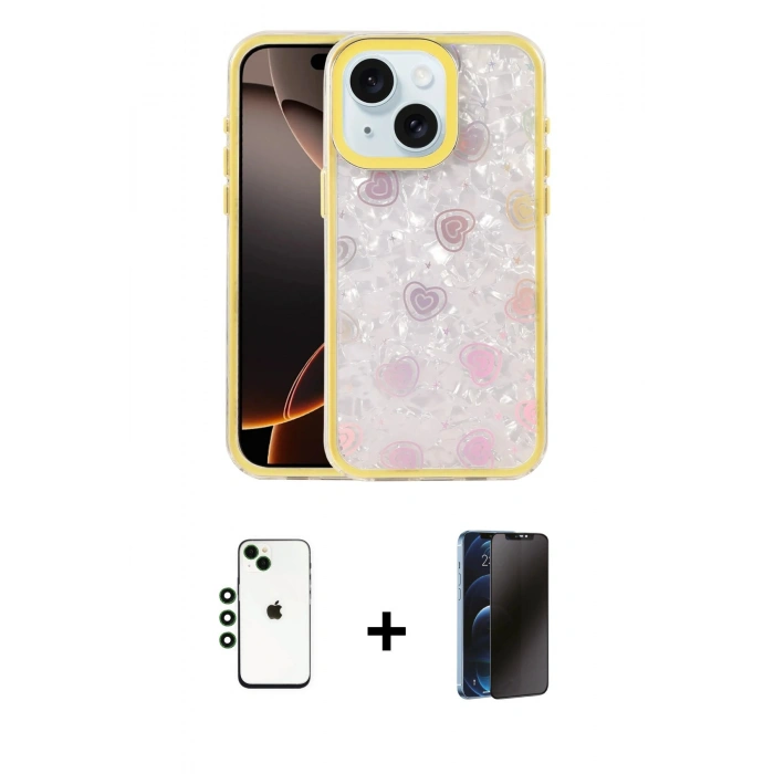 MARSİLYAN™- iPhone 14 Kılıf Odak Prime - Siyah 3D Antistatik Hayalet Cam Ekran Koruyucu + Shine Kamera Lens - YL
