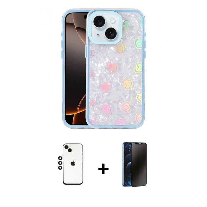 MARSİLYAN™- iPhone 14 Kılıf Odak Prime - Siyah 3D Antistatik Hayalet Cam Ekran Koruyucu + Shine Kamera Lens - SH
