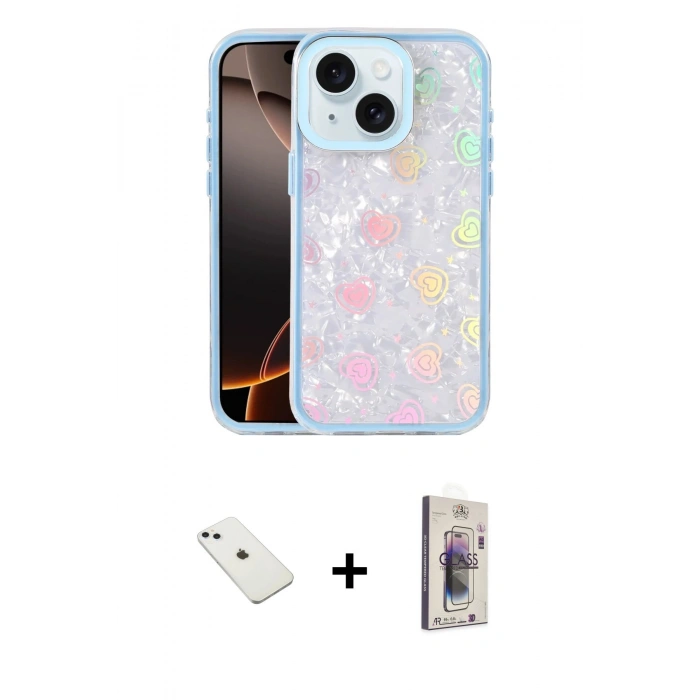 MARSİLYAN™- iPhone 14 Kılıf Odak Prime - Siyah Bilvis 3D Cam Ekran Koruyucu + Diamond Kamera Lens - SABE