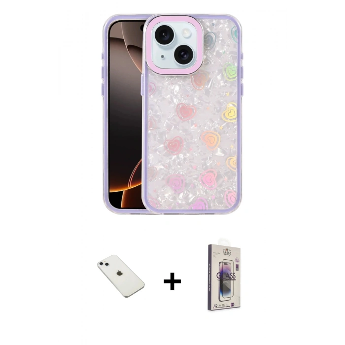 MARSİLYAN™- iPhone 14 Kılıf Odak Prime - Siyah Bilvis 3D Cam Ekran Koruyucu + Diamond Kamera Lens - SABE
