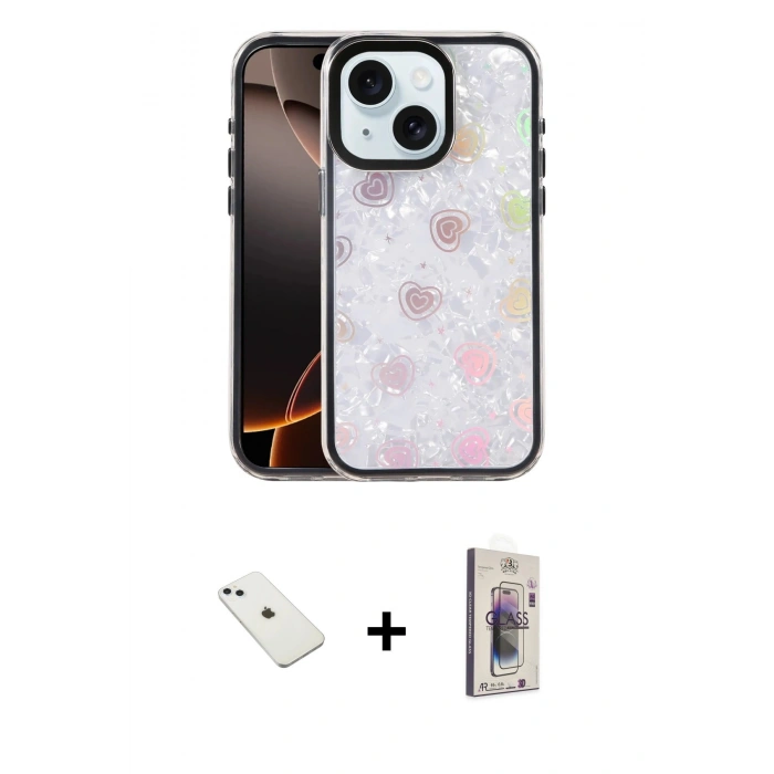 MARSİLYAN™- iPhone 14 Kılıf Odak Prime - Siyah Bilvis 3D Cam Ekran Koruyucu + Diamond Kamera Lens - SABE
