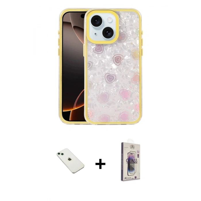 MARSİLYAN™- iPhone 14 Kılıf Odak Prime - Siyah Bilvis 3D Cam Ekran Koruyucu + Diamond Kamera Lens - YL