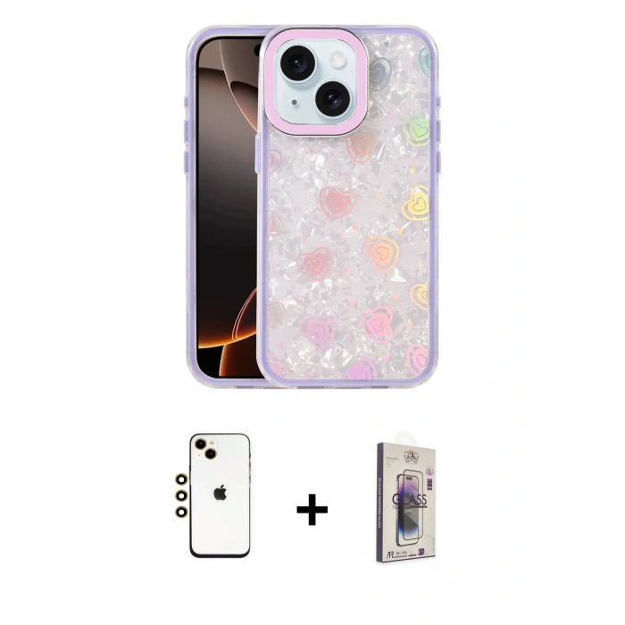 MARSİLYAN™- iPhone 14 Kılıf Odak Prime - Siyah Bilvis 3D Cam Ekran Koruyucu + Shine Kamera Lens - GD