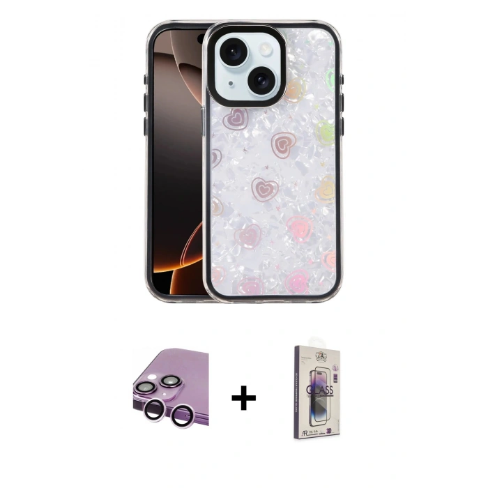 MARSİLYAN™- iPhone 14 Kılıf Odak Prime - Siyah Bilvis 3D Cam Ekran Koruyucu + Raze Metal Kamera Lens - MR