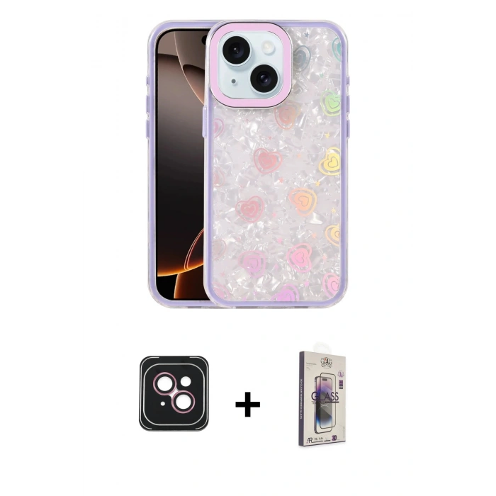 MARSİLYAN™- iPhone 14 Kılıf Odak Prime - Siyah Bilvis 3D Cam Ekran Koruyucu + PVD Metal Kamera Lens - PE