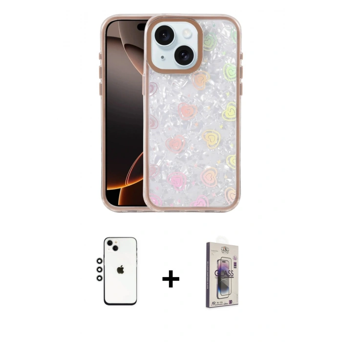 MARSİLYAN™- iPhone 14 Kılıf Odak Prime - Siyah Bilvis 3D Cam Ekran Koruyucu + Shine Kamera Lens - GS
