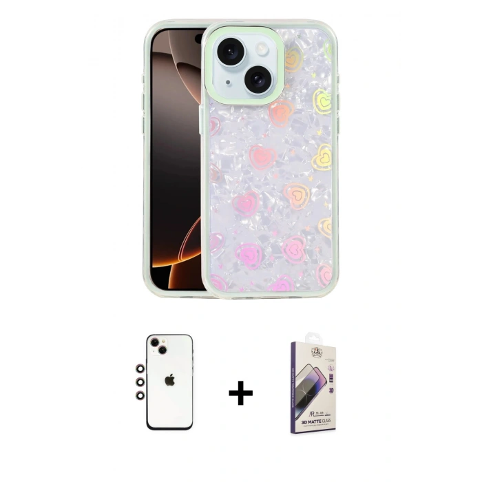 MARSİLYAN™- iPhone 14 Kılıf Odak Prime - Siyah Bilvis 3D Mat Cam Ekran Koruyucu + Shine Kamera Lens - GI