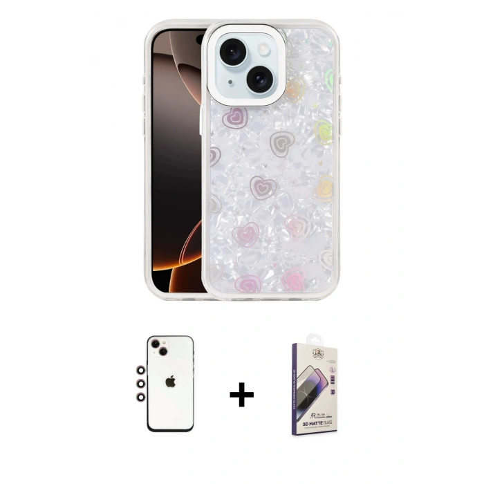 MARSİLYAN™- iPhone 14 Kılıf Odak Prime - Siyah Bilvis 3D Mat Cam Ekran Koruyucu + Shine Kamera Lens - GI