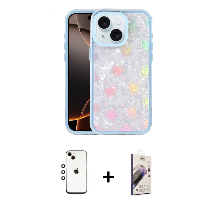 MARSİLYAN™- iPhone 14 Kılıf Odak Prime - Siyah Bilvis 3D Mat Cam Ekran Koruyucu + Shine Kamera Lens - GI