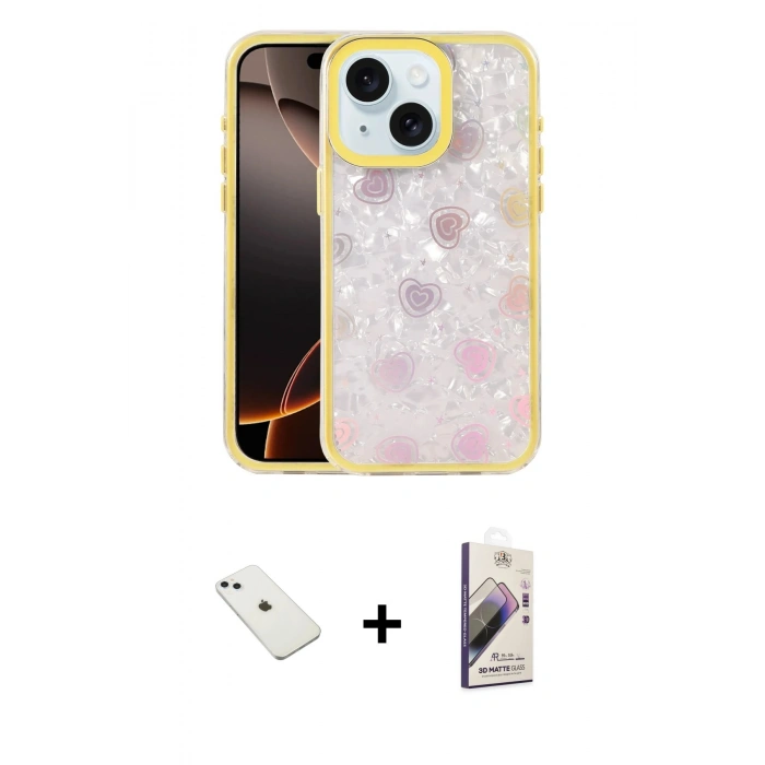 MARSİLYAN™- iPhone 14 Kılıf Odak Prime - Siyah Bilvis 3D Mat Cam Ekran Koruyucu + Sierra Blue Diamond Kamera Lens