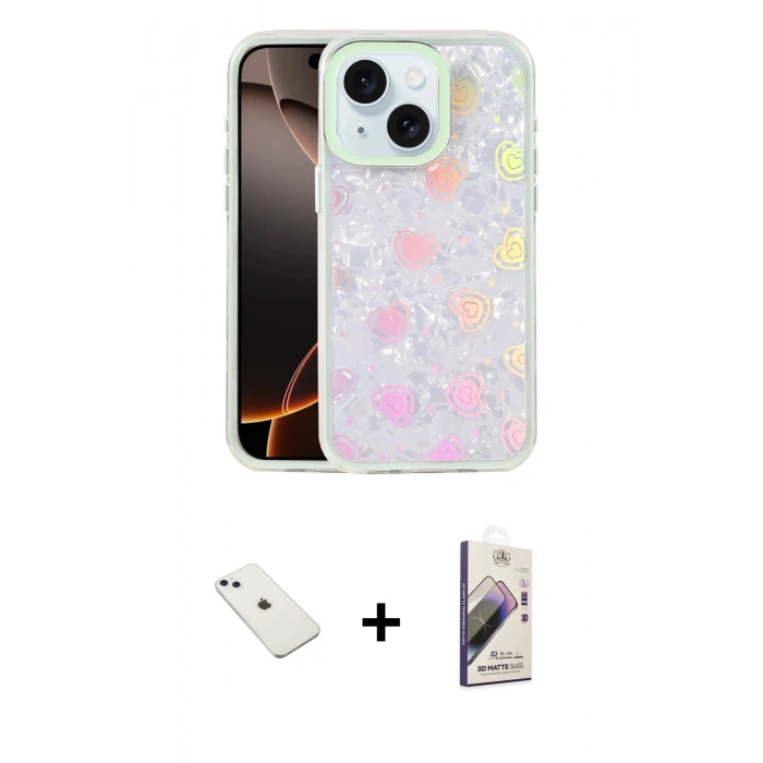 MARSİLYAN™- iPhone 14 Kılıf Odak Prime - Siyah Bilvis 3D Mat Cam Ekran Koruyucu + Sierra Blue Diamond Kamera Lens
