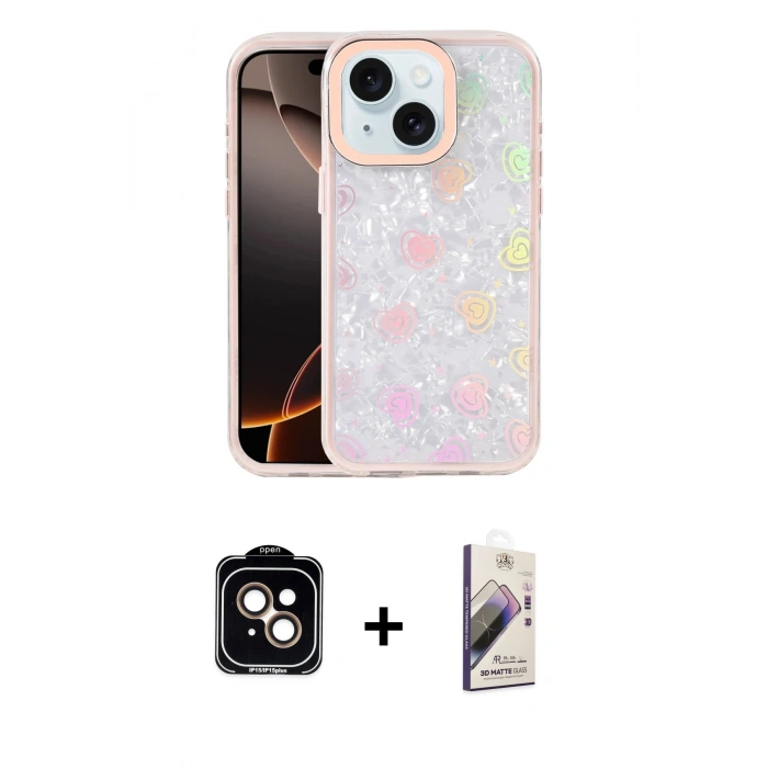 MARSİLYAN™- iPhone 14 Kılıf Odak Prime - Siyah Bilvis 3D Mat Cam Ekran Koruyucu + PVD Metal Kamera Lens - TU
