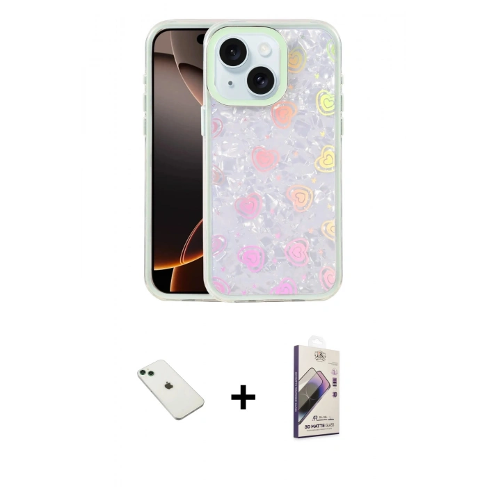 MARSİLYAN™- iPhone 14 Kılıf Odak Prime - Siyah Bilvis 3D Mat Cam Ekran Koruyucu + Diamond Kamera Lens - YL