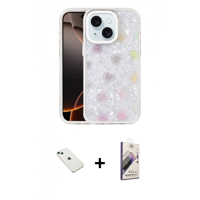 MARSİLYAN™- iPhone 14 Kılıf Odak Prime - Siyah Bilvis 3D Mat Cam Ekran Koruyucu + Diamond Kamera Lens - YL