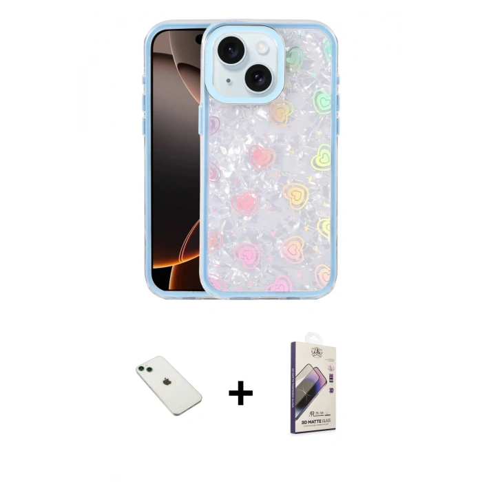 MARSİLYAN™- iPhone 14 Kılıf Odak Prime - Siyah Bilvis 3D Mat Cam Ekran Koruyucu + Diamond Kamera Lens - YL