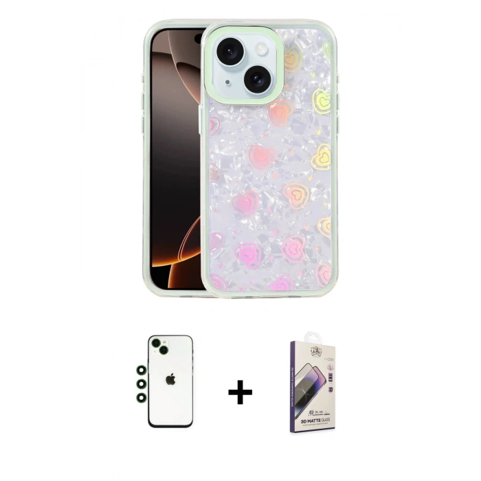 MARSİLYAN™- iPhone 14 Kılıf Odak Prime - Siyah Bilvis 3D Mat Cam Ekran Koruyucu + Shine Kamera Lens - YL