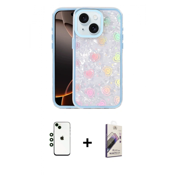 MARSİLYAN™- iPhone 14 Kılıf Odak Prime - Siyah Bilvis 3D Mat Cam Ekran Koruyucu + Shine Kamera Lens - YL