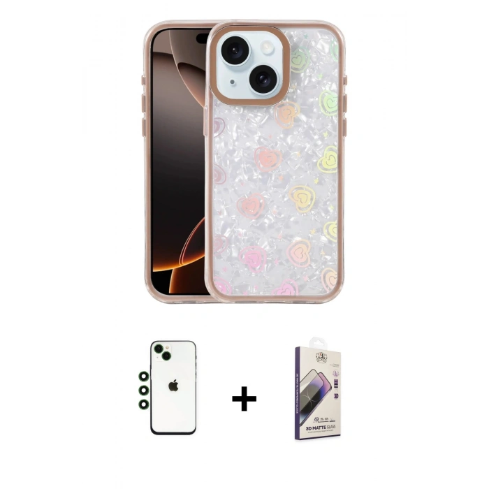 MARSİLYAN™- iPhone 14 Kılıf Odak Prime - Siyah Bilvis 3D Mat Cam Ekran Koruyucu + Shine Kamera Lens - YL